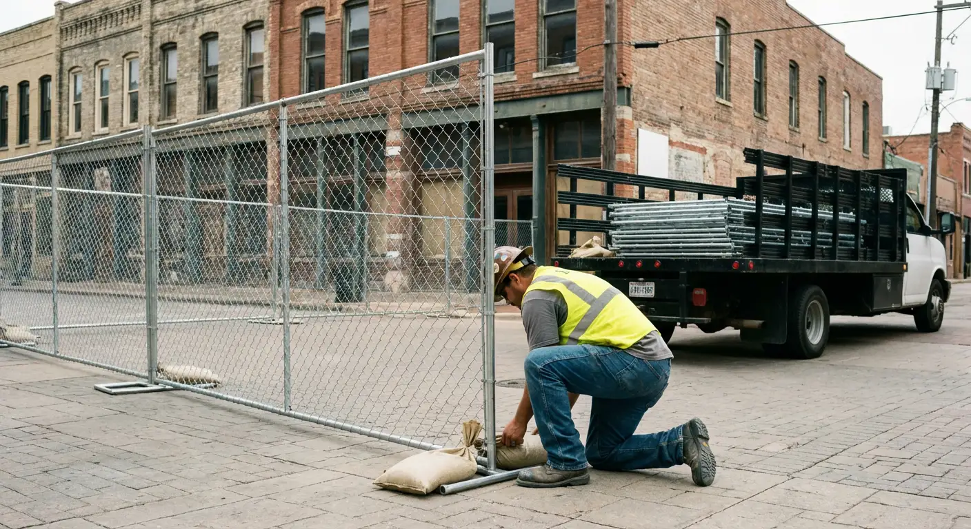 Temporary fence installation in Bonita Springs urban environment