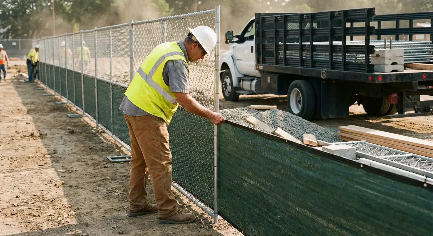 Privacy windscreen installation on construction fence in Bonita Springs, FL
