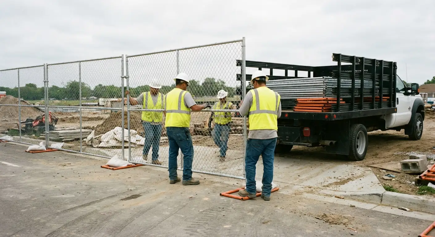 Old 41 Fence Rentals team securing a construction site perimeter in Bonita Springs, FL