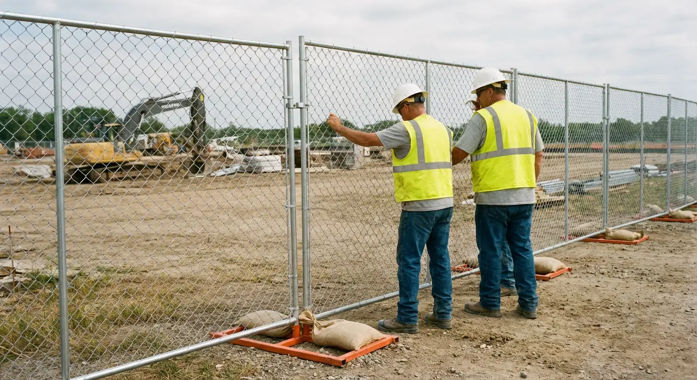 Construction site chain link panel installation in Bonita Springs, FL